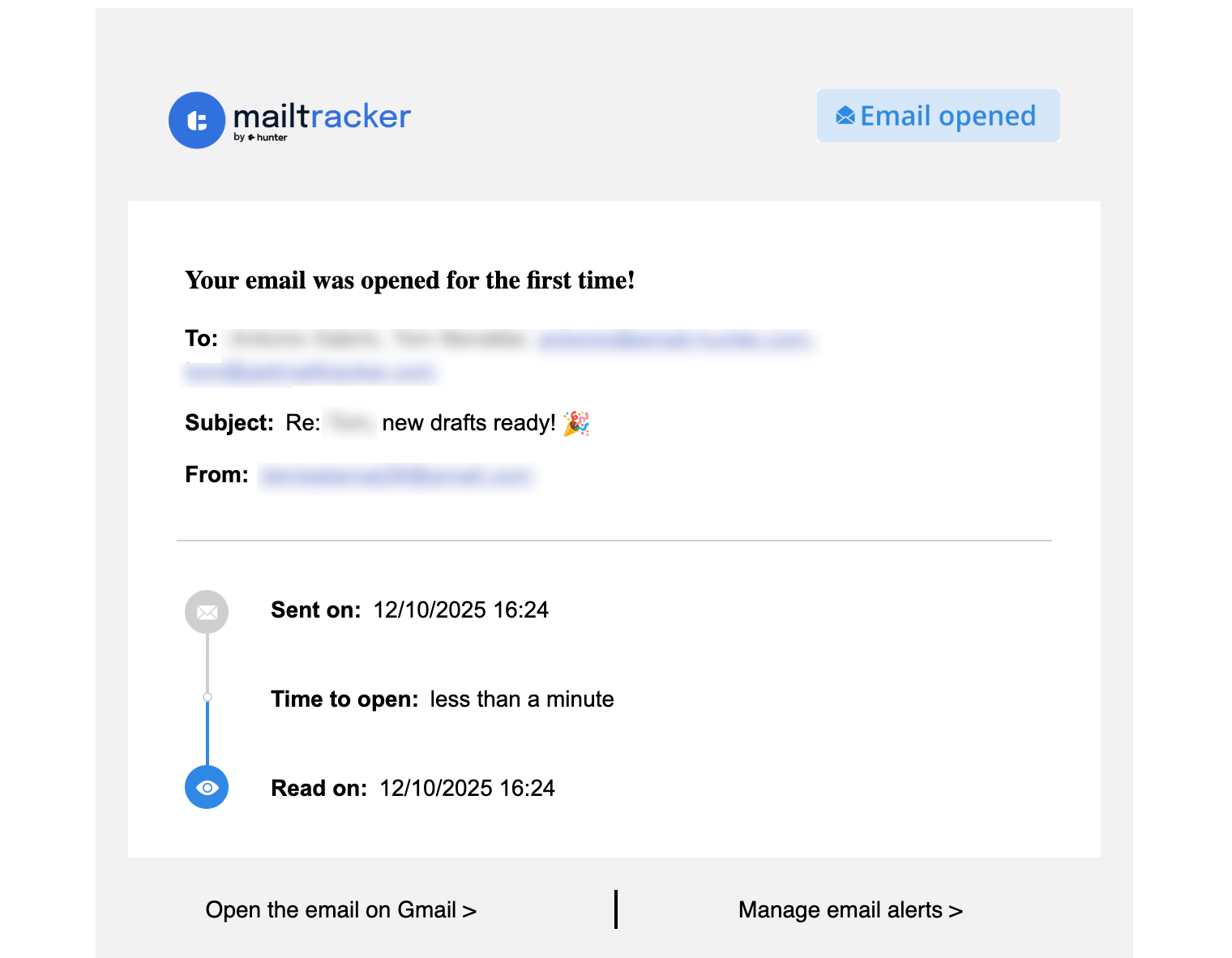 mailtracker notification email opened