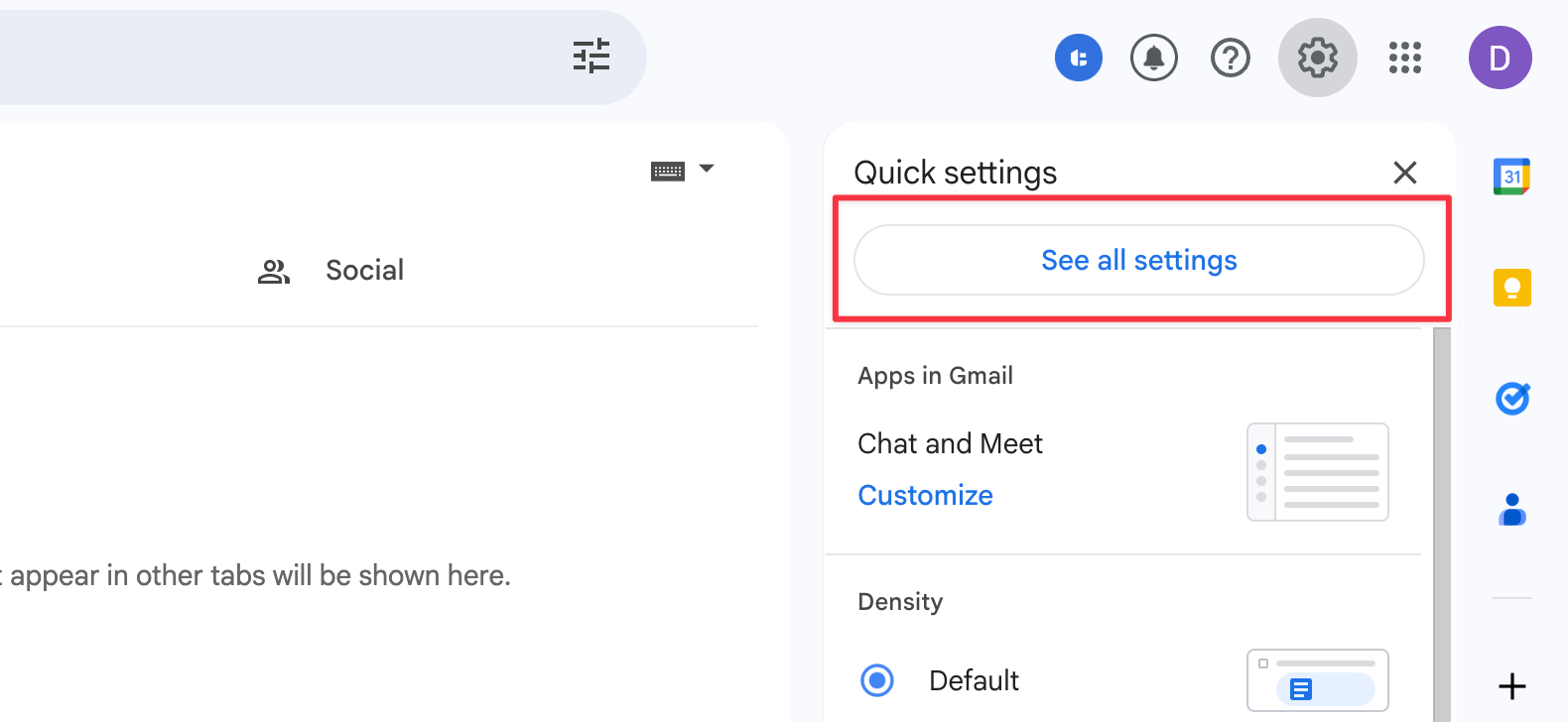 Gmail Nudge feature settings
