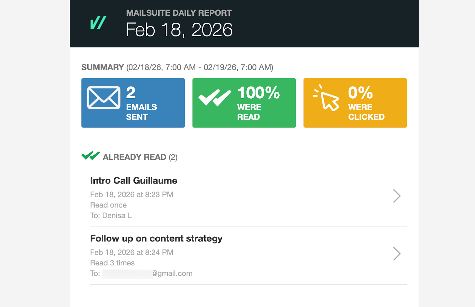 email sent read and clicked notification mailsuite
