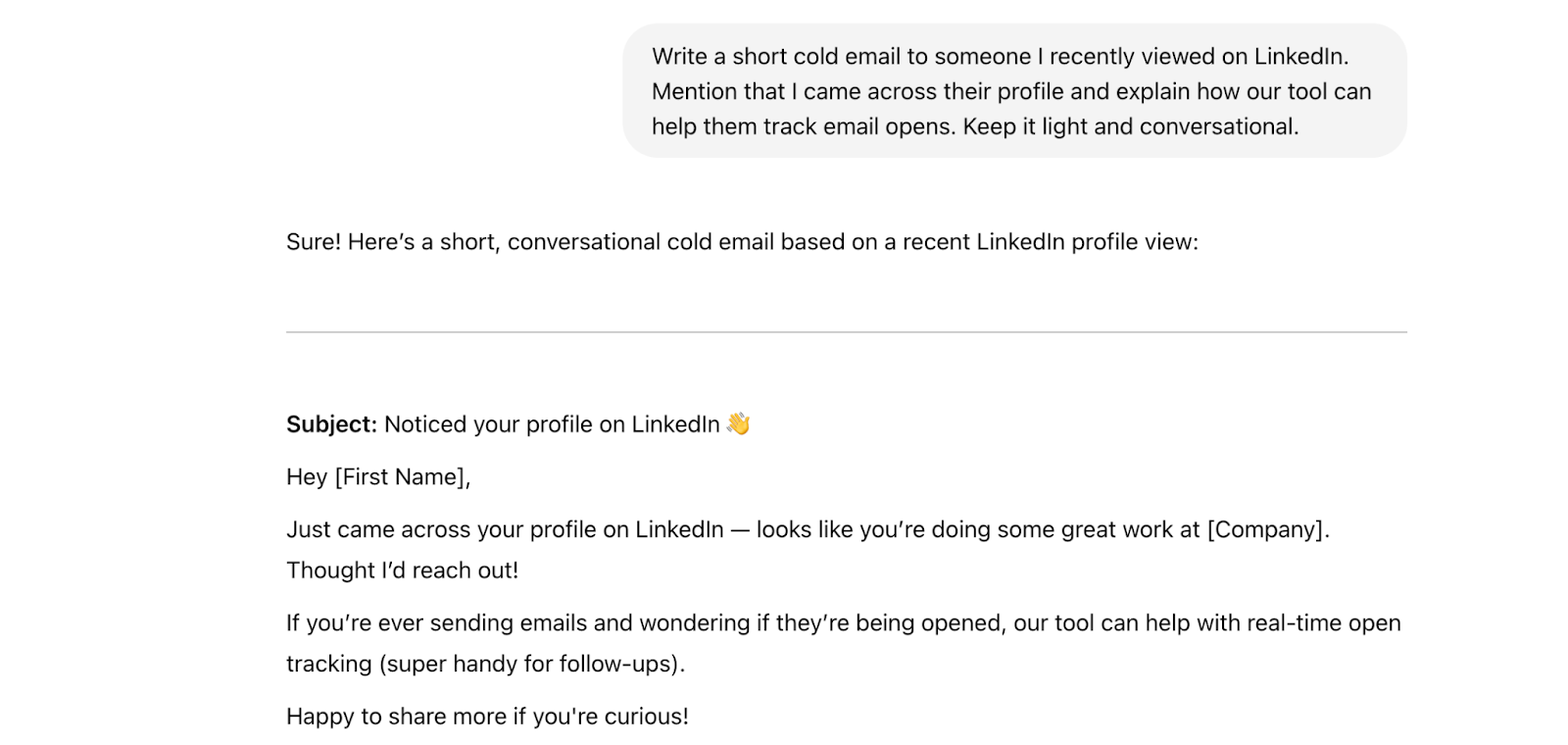 The LinkedIn Mention Email chatgpt example