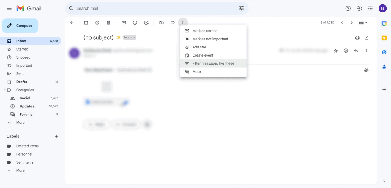 Setting Up Gmail Filters from Existing Emails