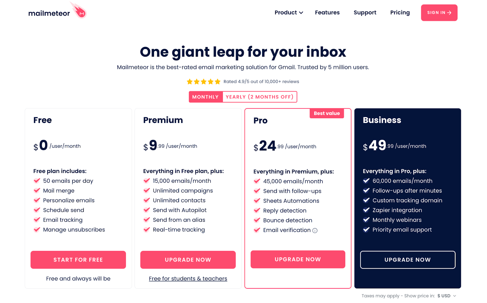 Mailmeteor pricing