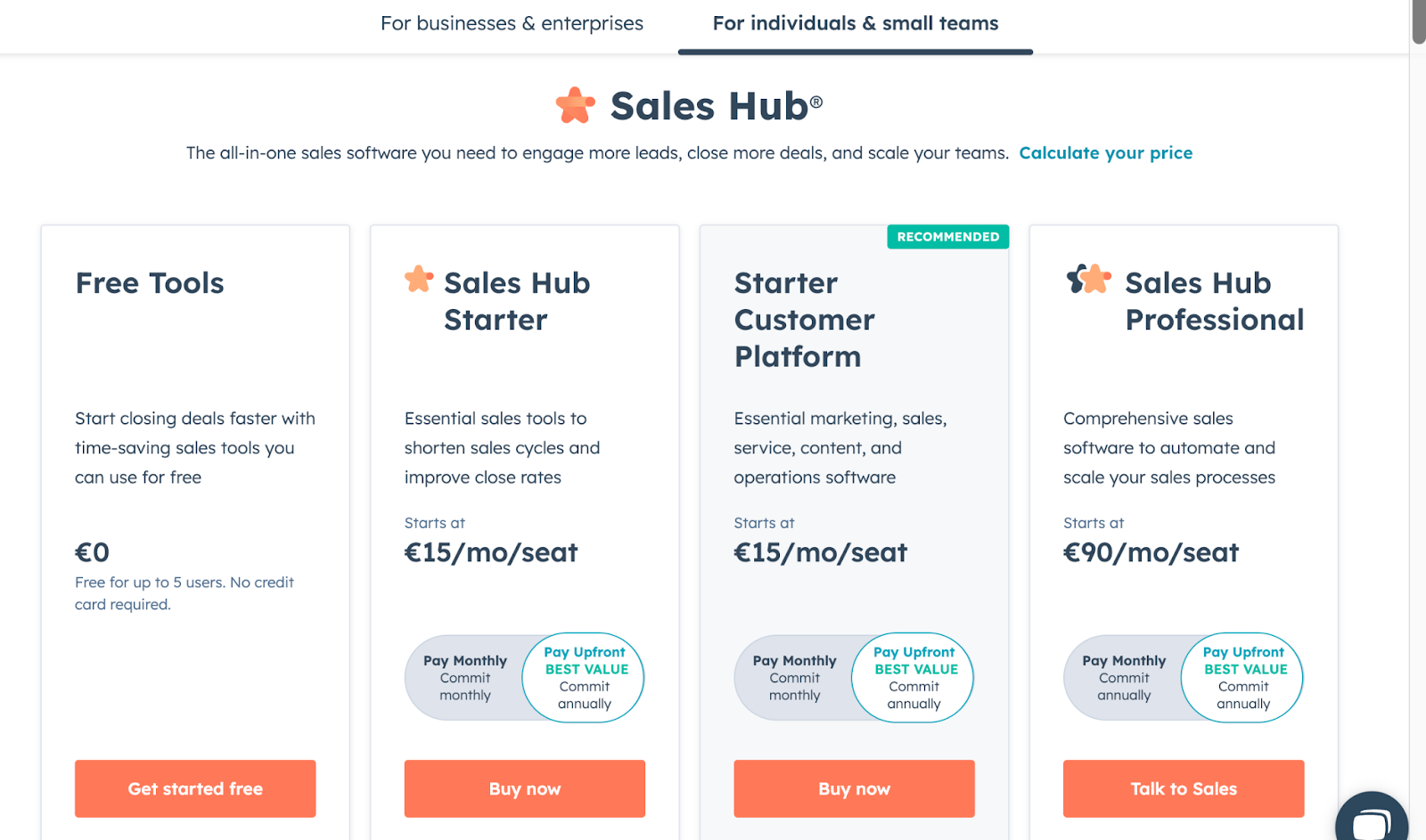 HubSpot Sales Hub Pricing