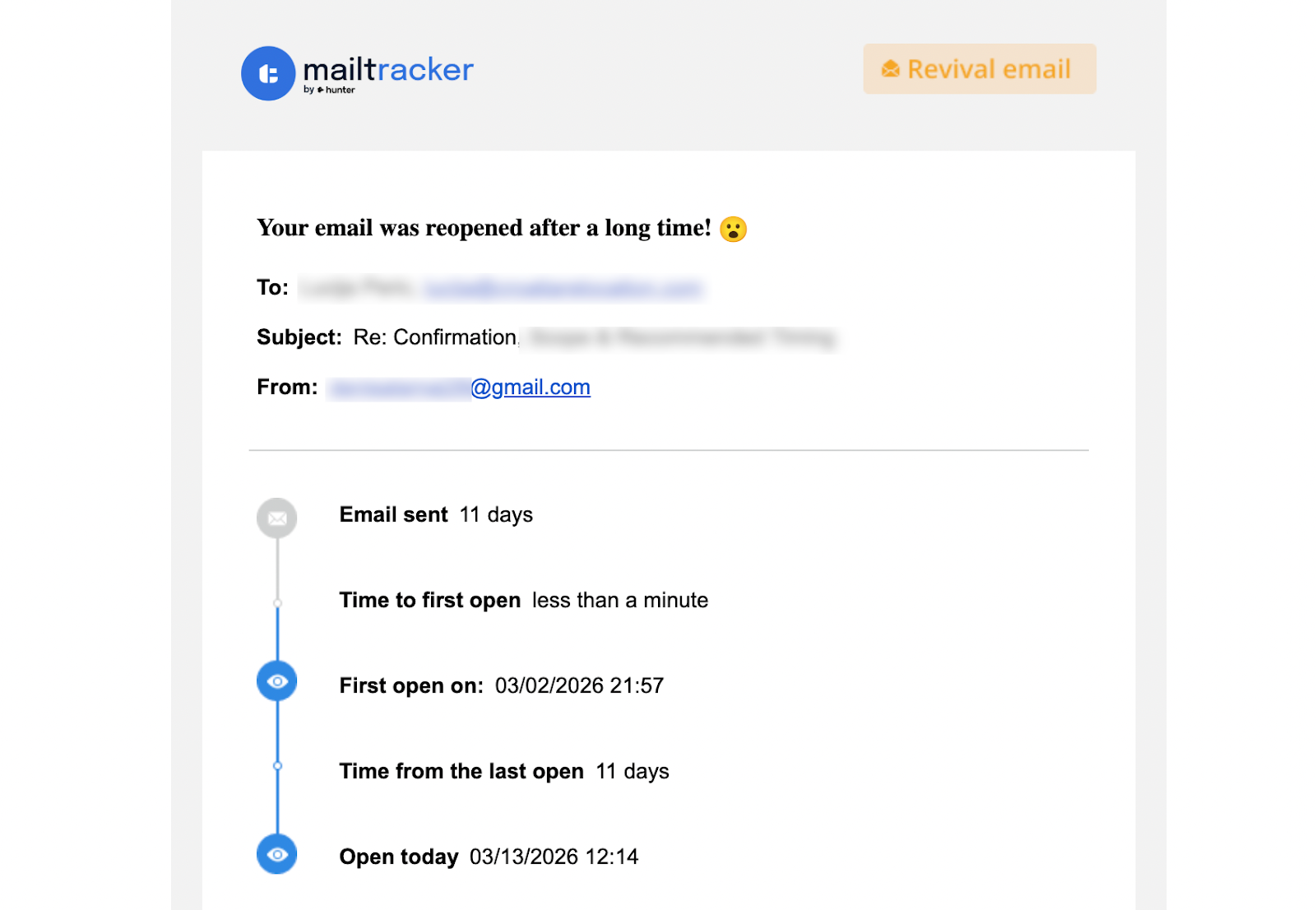 revival email with mailtracker opened after 11 days
