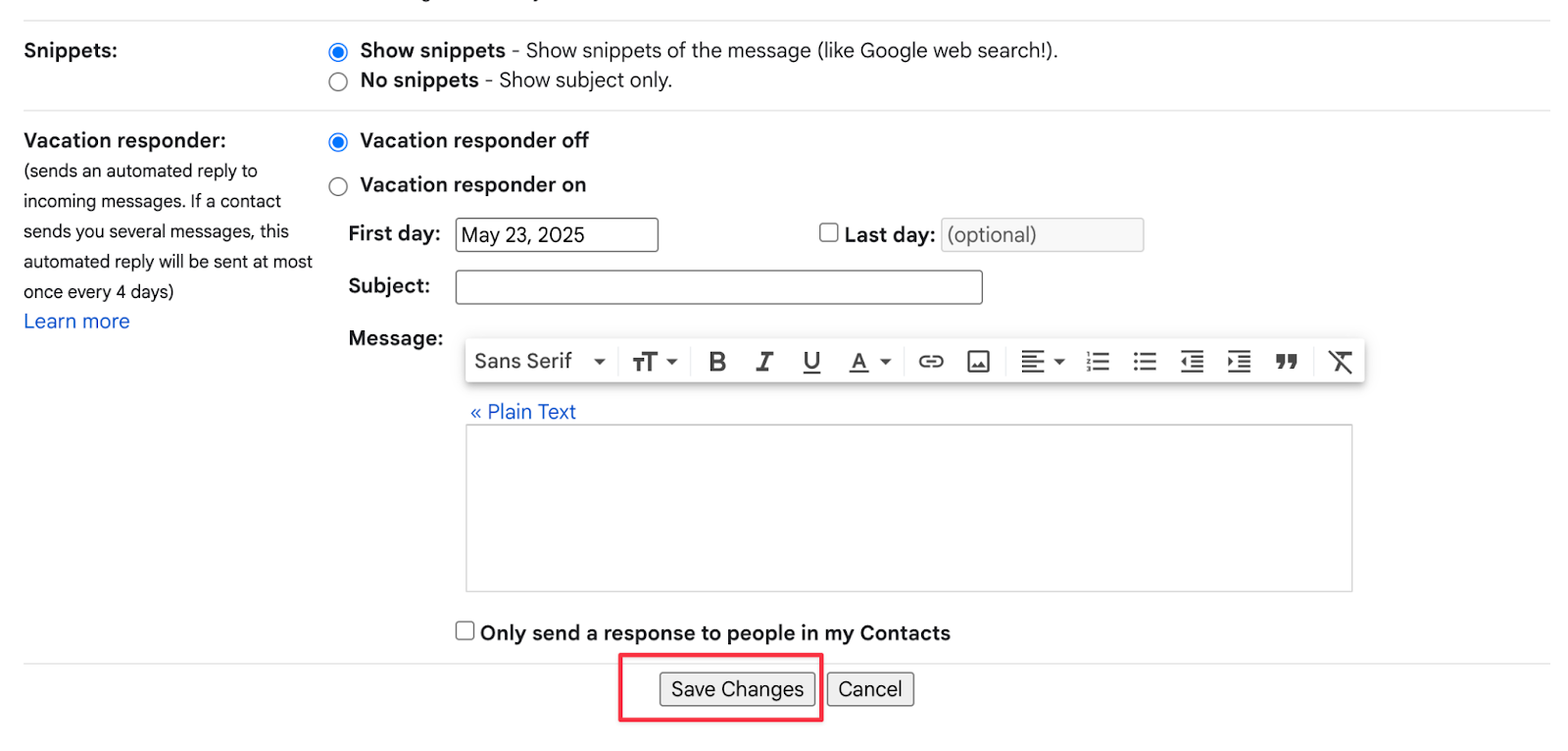 Click Save Changes gmail