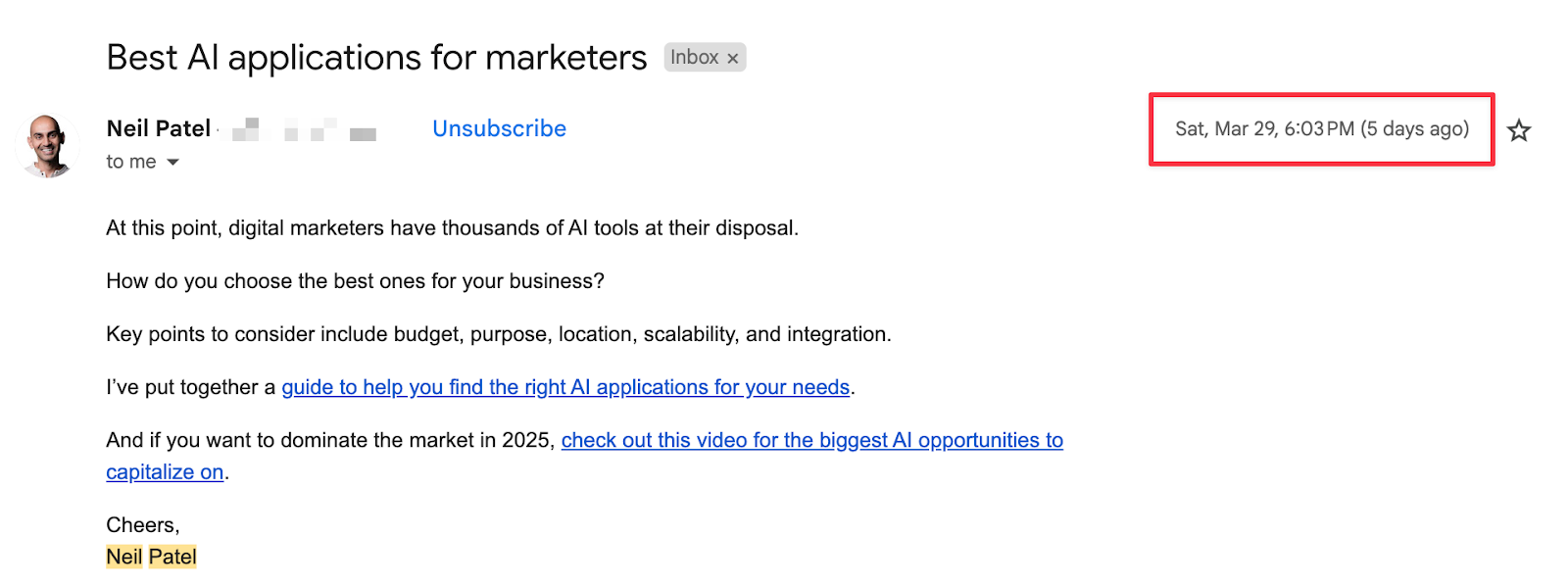 neil patel newsletter example 