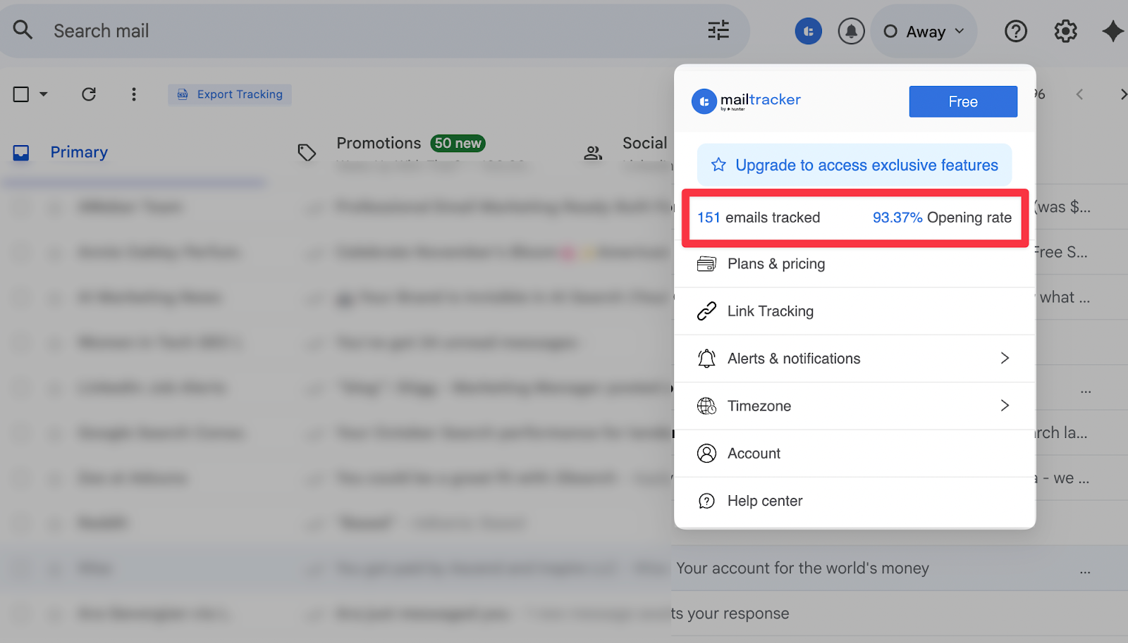 results of email open rate using mailtracker