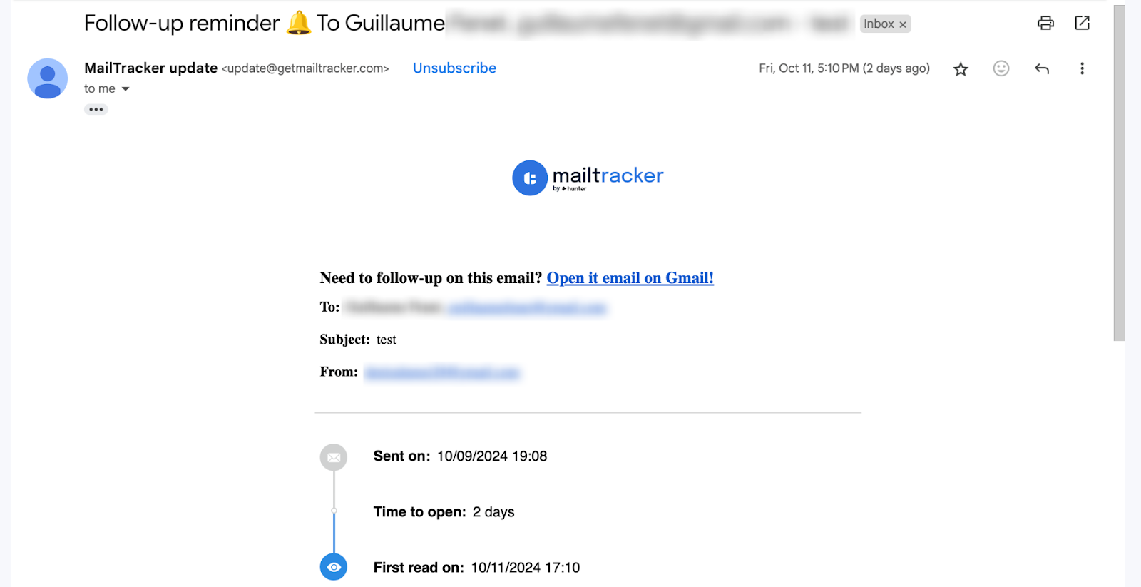 follow up reminder mailtracker