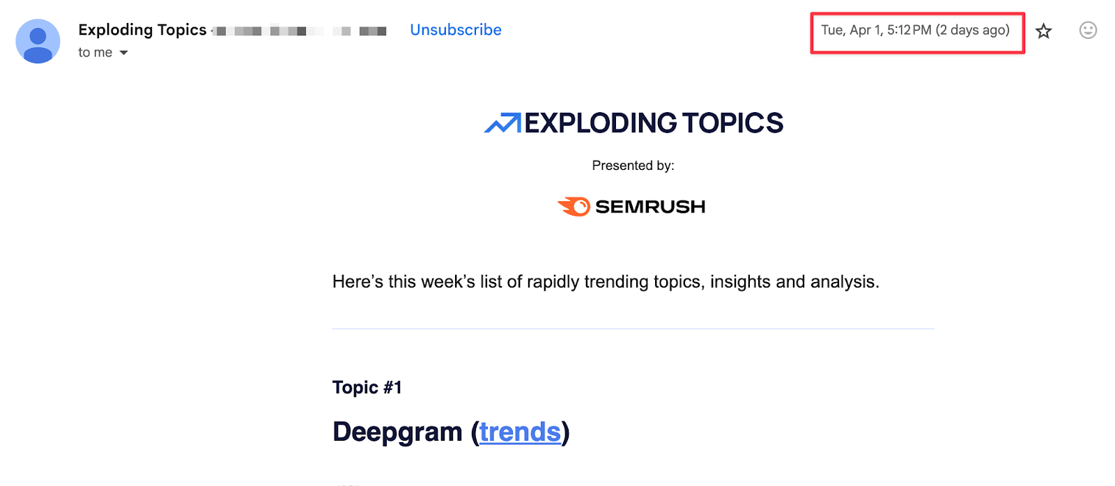 Exploding Topics newsletter example